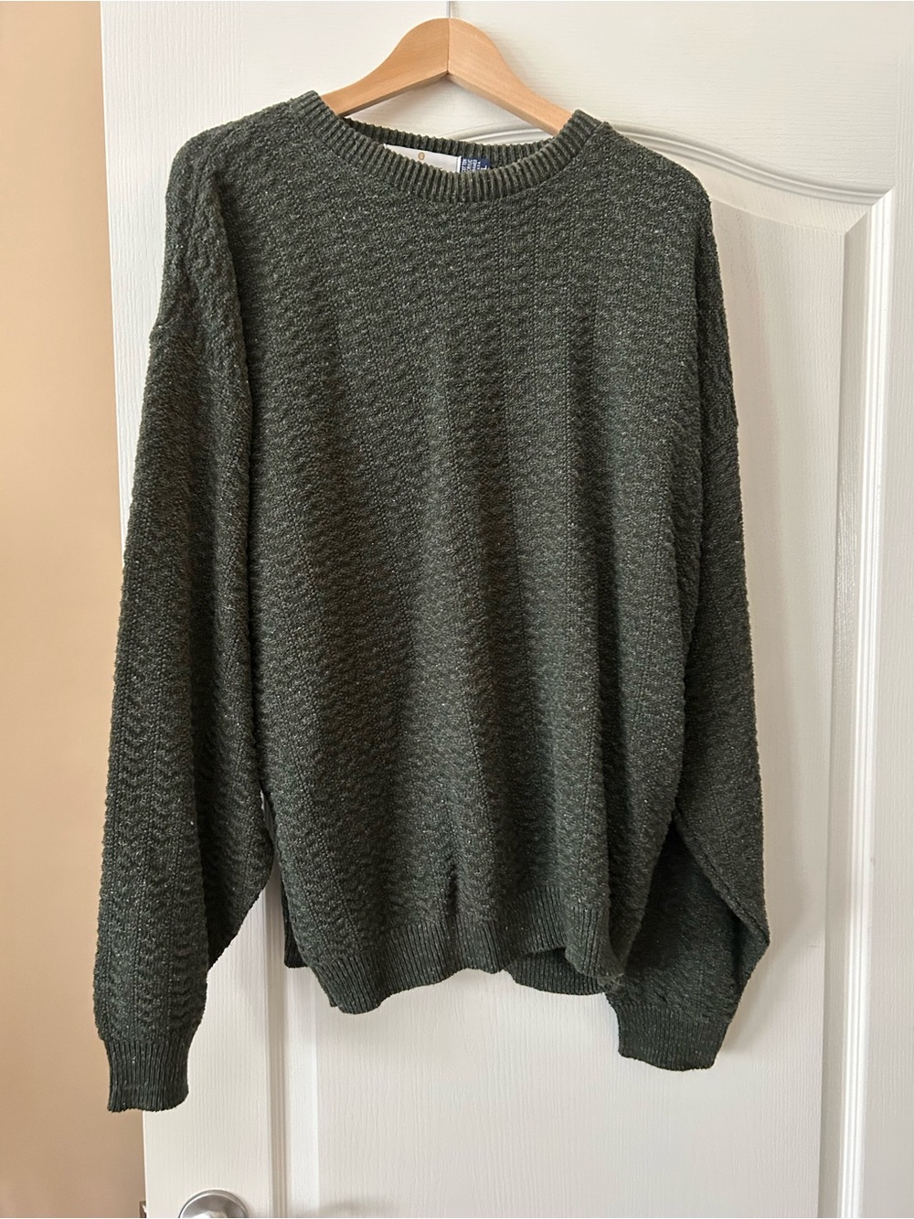 bill blass Olive Green Textured Crewneck Sweater